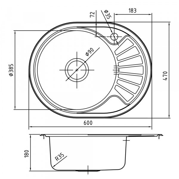 Мойка кухонная из нержавеющей стали IDDIS SUNO SUN60SLi77 60*47 см.  Мойка кухонная из нержавеющей стали IDDIS SUNO SUN60SLi77 60*47 см.