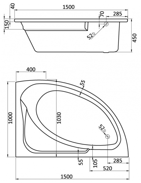 Ванна акриловая Santek ГОА 1.WH11.2.032 150x100 см. правая 