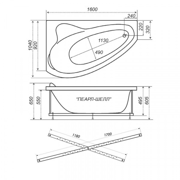 Ванна акриловая Triton ПЕАРЛ-ШЕЛЛ  163x104 см. левая 