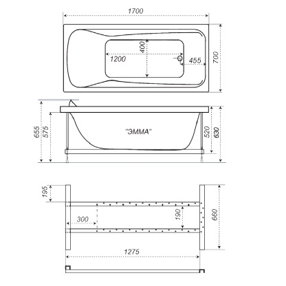Ванна акриловая Triton ЭММА  170x70 см. 