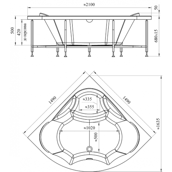 Ванна акриловая Vannesa САНДРА  149x149 см. 