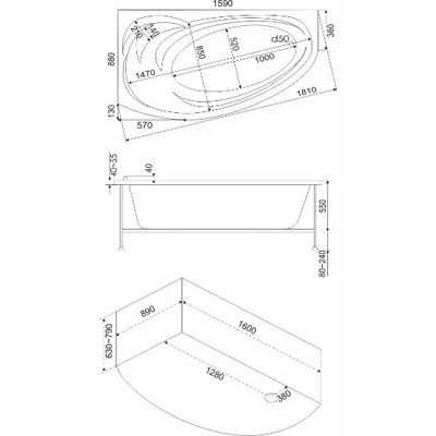 Ванна акриловая BAS ФЛОРИДА В 00039  