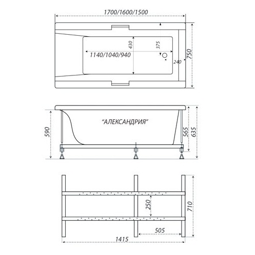 Ванна акриловая Triton АЛЕКСАНДРИЯ  160x75 см. 
