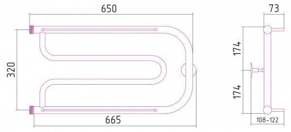 Полотенцесушитель водяной Стилье ДУЭТ 00015-3265 320х650 