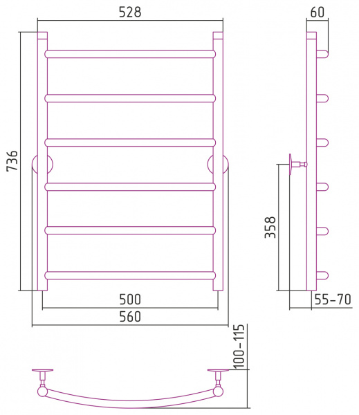 Полотенцесушитель водяной Стилье УНИВЕРСАЛ-50 00650-8050 800х500 