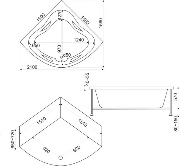 Ванна акриловая BAS ИМПЕРИАЛ В 00012 150x150 см. 