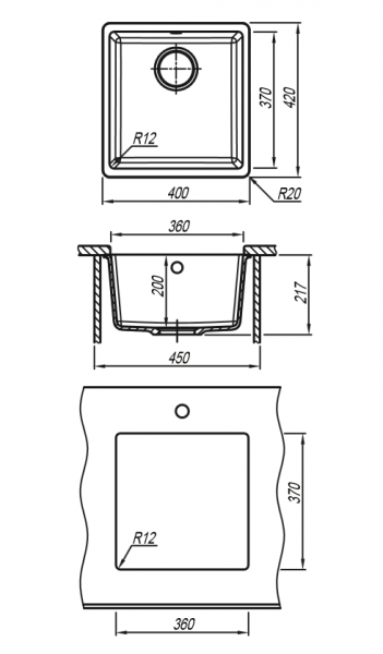 Мойка кухонная керамогранитная Florentina ВЕГА 360 22.310.B0360.102 40*42 см. черный