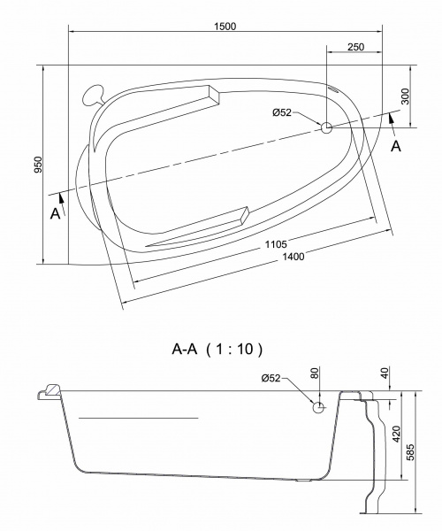Ванна акриловая Cersanit JOANNA 63336 150x95 см. левая 