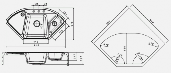 Мойка кухонная керамогранитная Florentina КАПРИ 20.185.J1060.305 100,6*57,5 см. грей