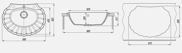 Мойка кухонная керамогранитная Florentina ГРЕБЕШОК 20.345.E0695.102 69,5*52,5 см. черный