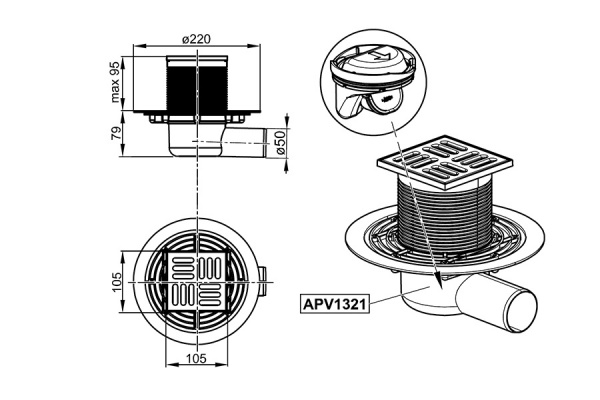 Трап сливной Alcaplast  APV1321   Трап сливной Alcaplast  APV1321