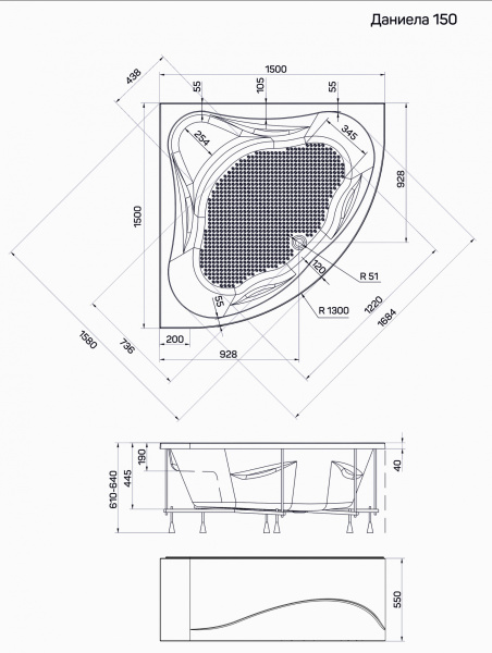 Ванна акриловая 1Marka DANIELA 01дан1515 150x150 см. 