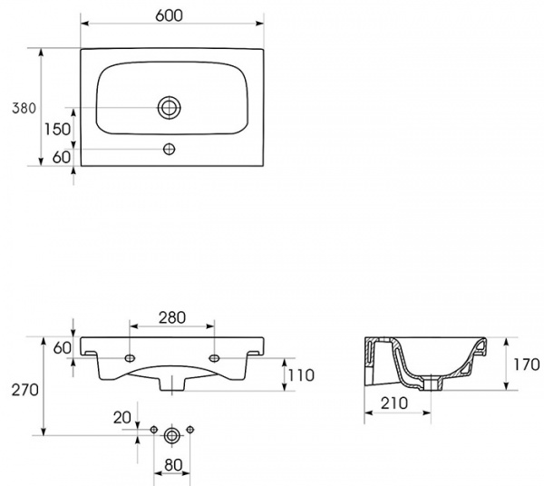 Раковина Cersanit MODUO SLIM S-UM-MOD60SL/1 60 
