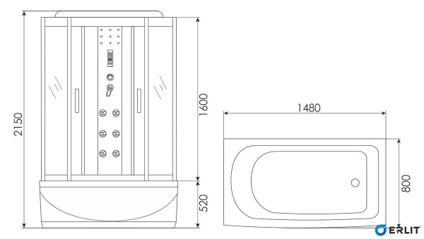 Душевая кабина Erlit COMFORT ER4515TP-C4 170x80 см. 